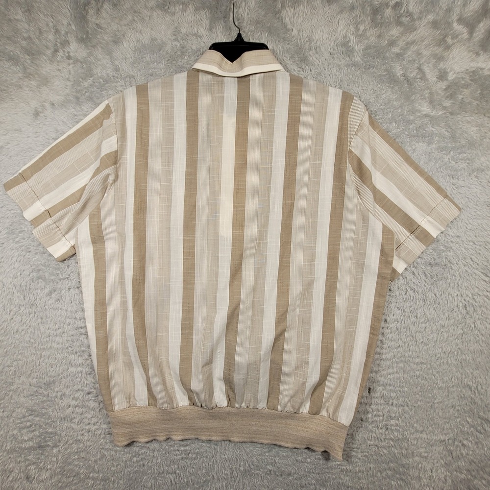 D'Avila Polo Shirt Mens XL Tan Vertical Striped Banded Bottom Short Sleeve USA - Picture 2 of 6